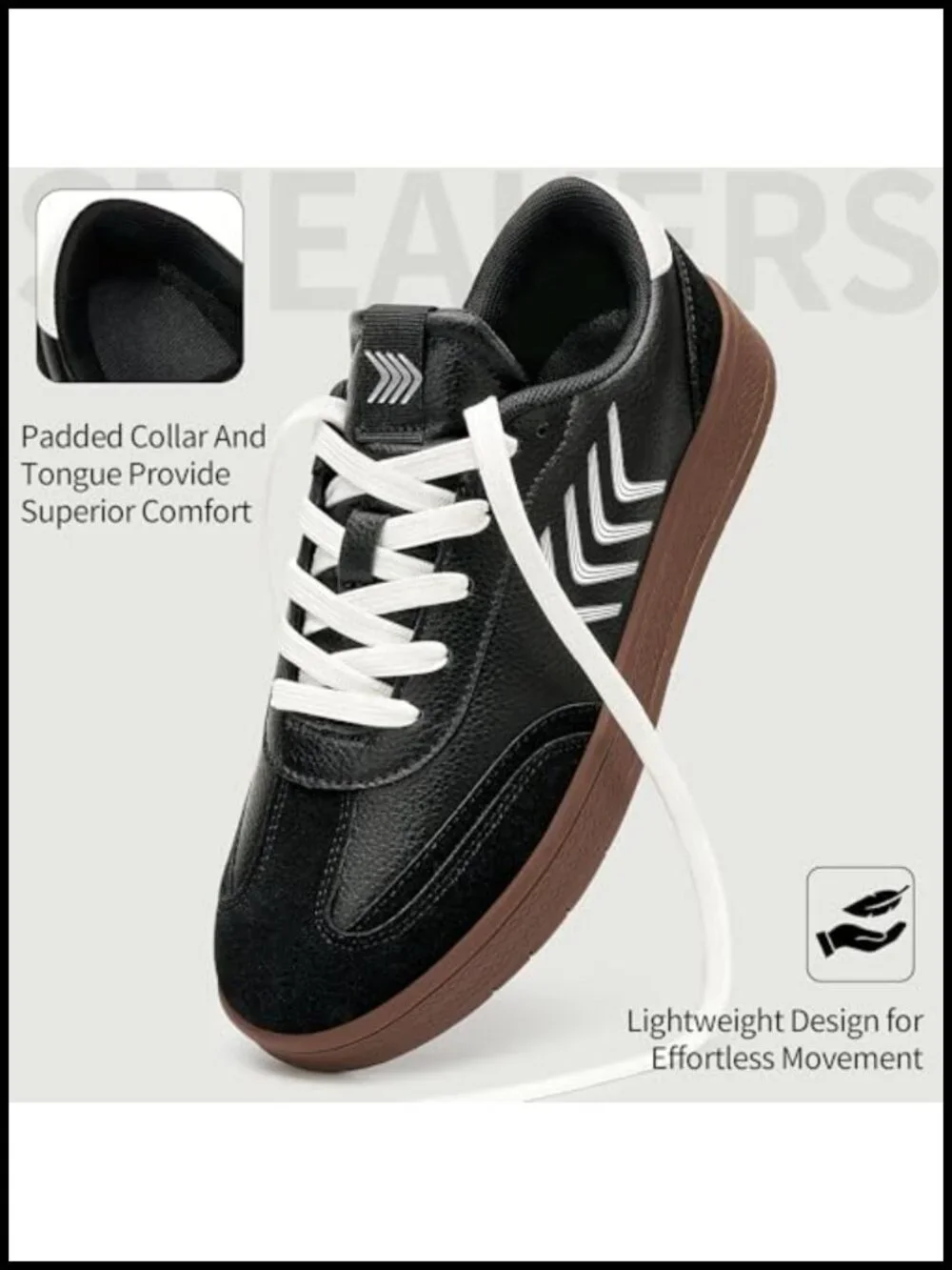 Retro Patchwork Leather Sneakers - Cushioned Lace Up Walking Shoes